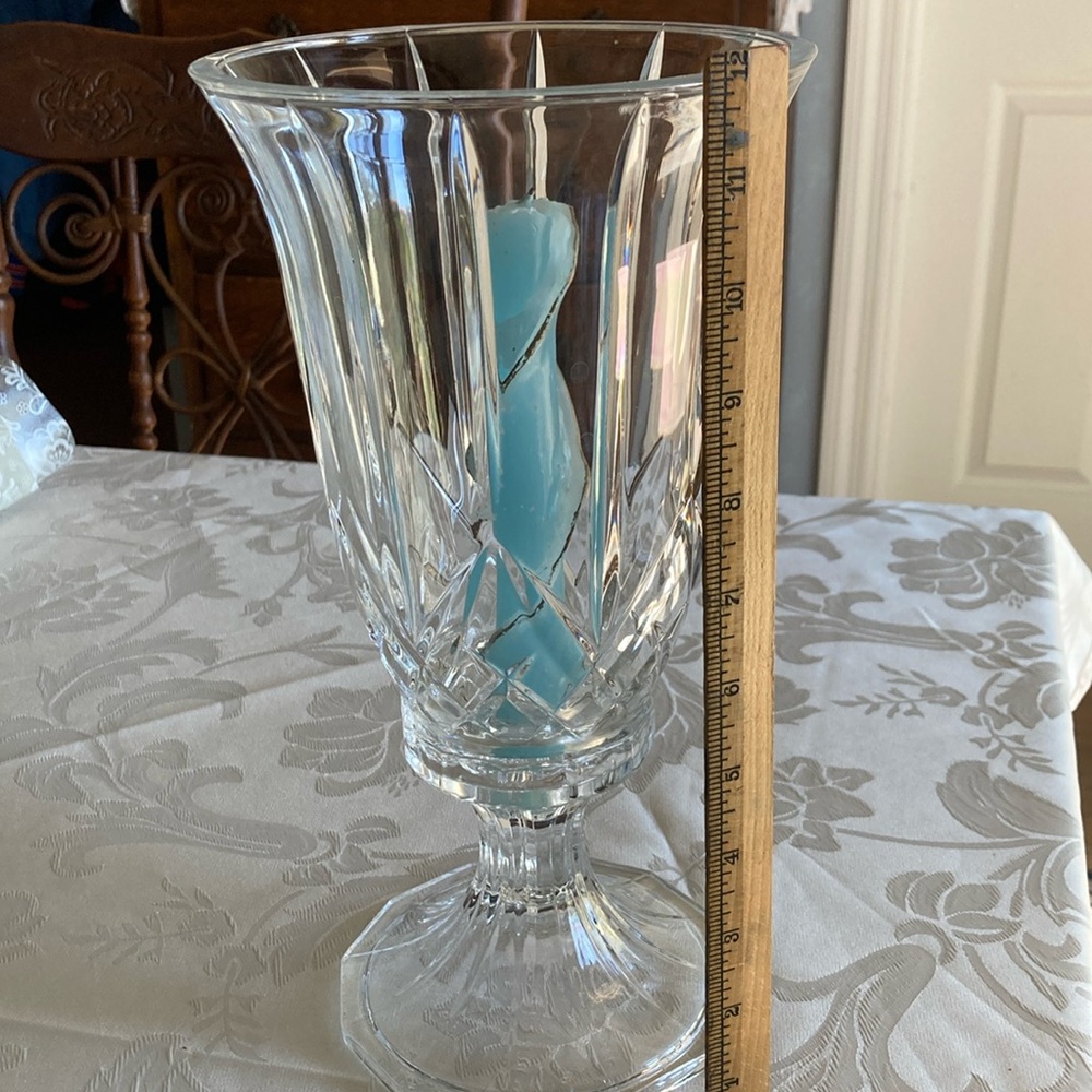 PRINCESS HOUSE heavy 2-piece glass candlestick w/ pretty pattern.  $29